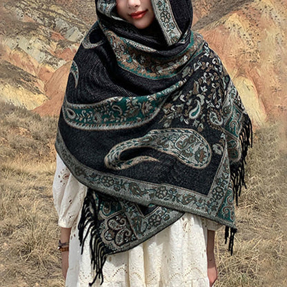 Buddhist Blessing Tibetan Cashew Flower Tassel Shawl Fall Winter Cozy Travel Scarf Wrap