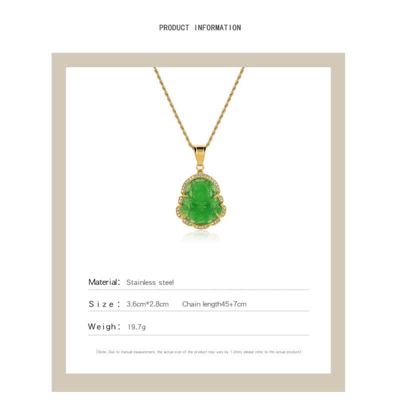 Buddhist Blessing 18K Gold Filled Laughing Buddhist Blessing Jade Luck Necklace Chain Pendant