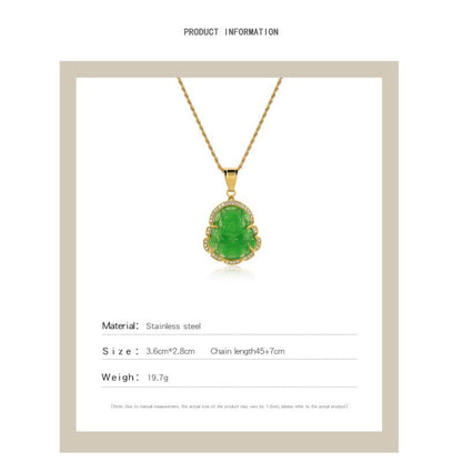 Buddhist Blessing 18K Gold Filled Laughing Buddhist Blessing Jade Luck Necklace Chain Pendant
