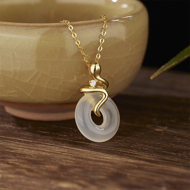 Buddhist Blessing 925 Sterling Silver Year Of The Snake Chalcedony Peace Buckle Positive Necklace Pendant