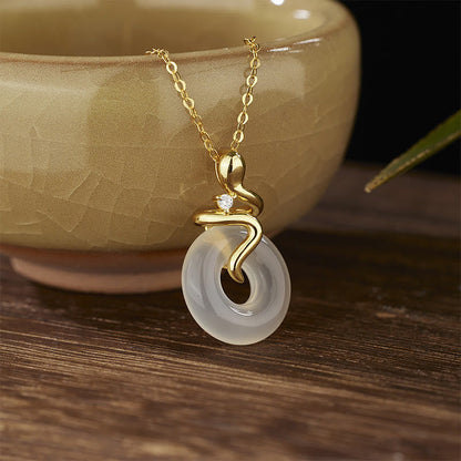 Buddhist Blessing 925 Sterling Silver Year Of The Snake Chalcedony Peace Buckle Positive Necklace Pendant