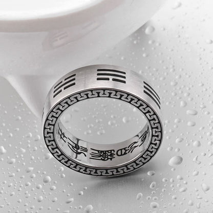 Buddhist Blessing Bagua Yin Yang Taoist Nine-Character Mantra Titanium Steel Harmony Ring