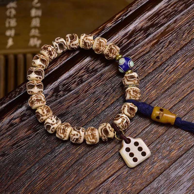 Buddhist Blessing Tibetan Camel Bone Garuda Carved Protection Tassel Bracelet