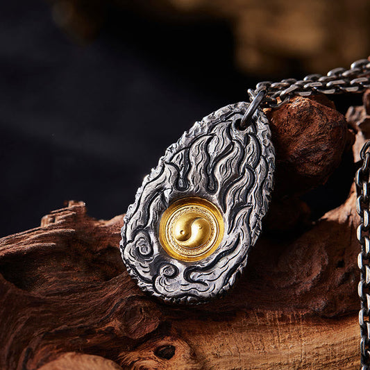 Buddhist Blessing 999 Sterling Silver 999 Gold Tai Chi Yin Yang Necklace Pendant