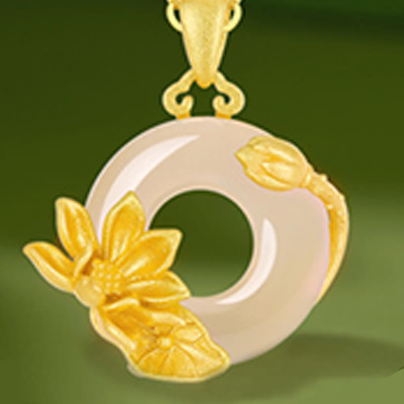 Buddhist Blessing Chalcedony 925 Sterling Silver Peace Buckle Flowers Necklace Pendant