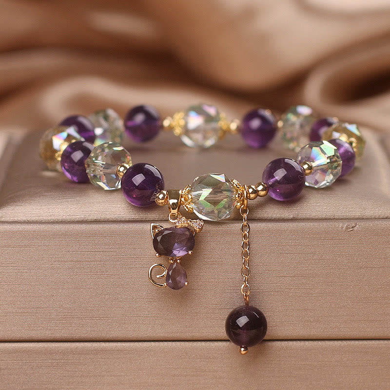 Buddhist Blessing Amethyst White Crystal Fox Meditation Bracelet