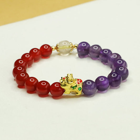 Buddhist Blessing Natural Amethyst Red Agate Pi Xiu Balance Bracelet