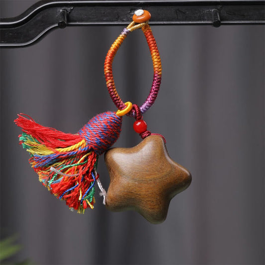 Buddhist Blessing Tibetan Colored Rope Green Sandalwood Star Moon Peace Key Chain