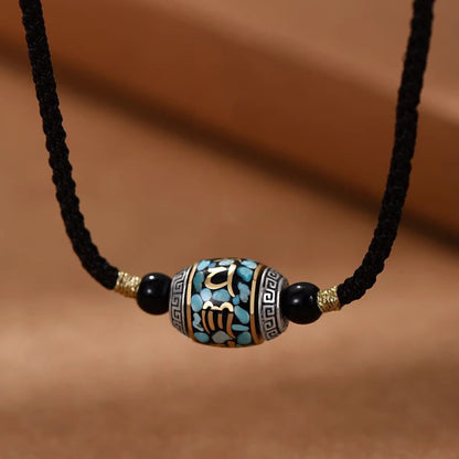 Buddhist Blessing Tibet Om Mani Padme Hum Dzi Bead Pattern Protection Rotatable Necklace Pendant