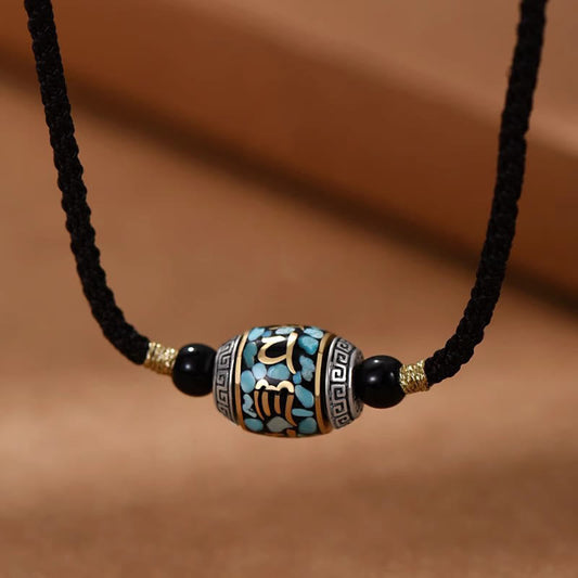 Buddhist Blessing Tibet Om Mani Padme Hum Dzi Bead Pattern Protection Rotatable Necklace Pendant