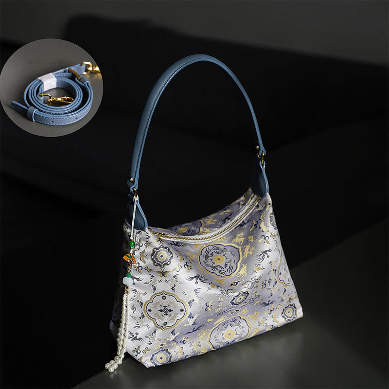 Buddhist Blessing Lotus Bamboo Crane Deer Butterfly Mountain Xiangyunsha Silk Song Brocade Crossbody Bag Shoulder Bag