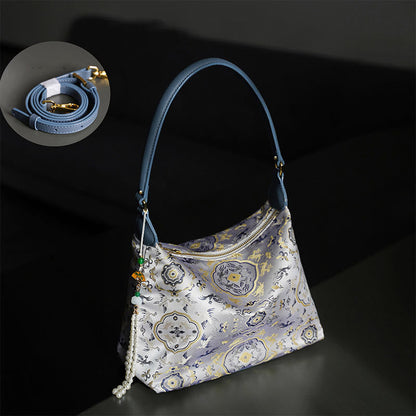 Buddhist Blessing Lotus Bamboo Crane Deer Butterfly Mountain Xiangyunsha Silk Song Brocade Crossbody Bag Shoulder Bag