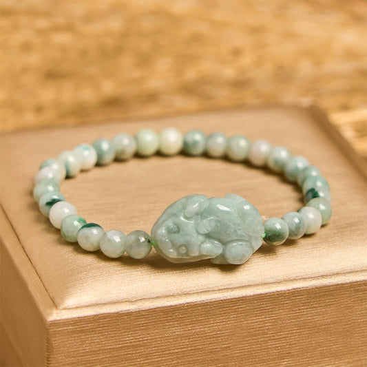 Buddhist Blessing Natural Green Jade PiXiu Carved Luck Bracelet