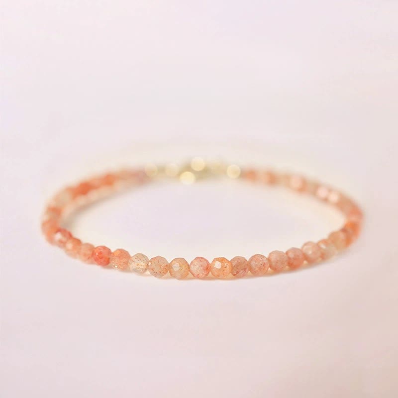 Buddhist Blessing 3mm Sun Stone Ultra-thin Beads 14k Gold Plated Copper Wealth Bracelet