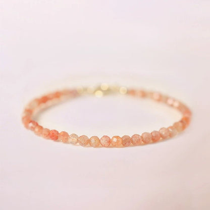 Buddhist Blessing 3mm Sun Stone Ultra-thin Beads 14k Gold Plated Copper Wealth Bracelet