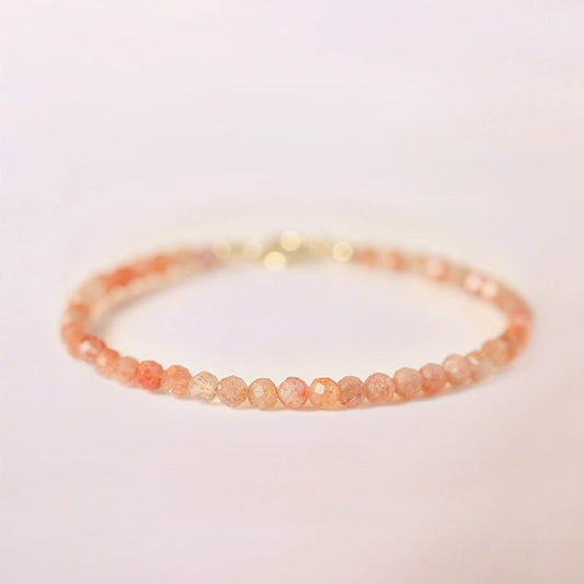 Buddhist Blessing 3mm Sun Stone Ultra-thin Beads 14k Gold Plated Copper Wealth Bracelet