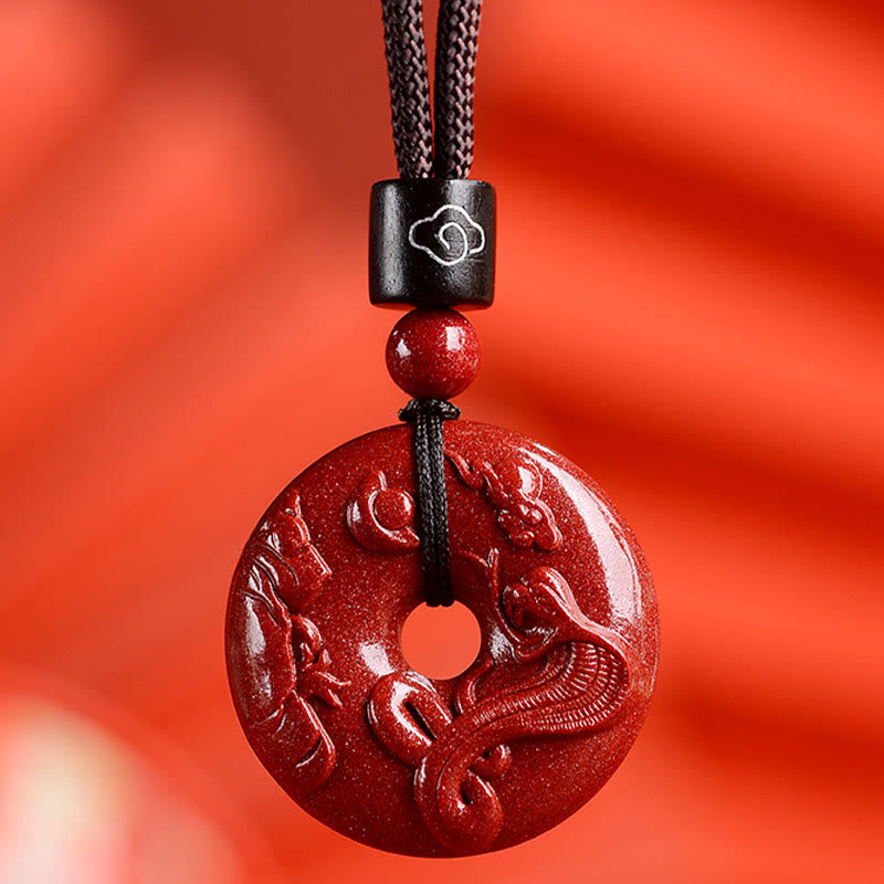 Buddhist Blessing Chinese Zodiac Cinnabar Peace Buckle Calm Necklace Pendant
