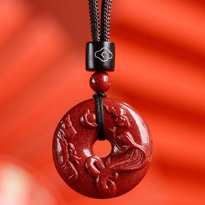 Buddhist Blessing Chinese Zodiac Cinnabar Peace Buckle Calm Necklace Pendant