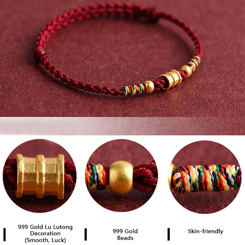 Buddhist Blessing 999 Gold Small Bucket Shape Design Handmade Luck Braided Rope Bracelet Anklet