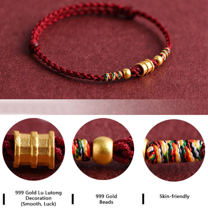 Buddhist Blessing 999 Gold Small Bucket Shape Design Handmade Luck Braided Rope Bracelet Anklet