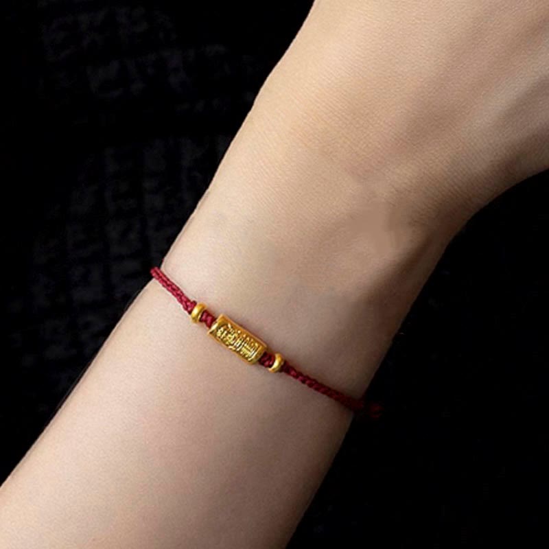 Buddhist Blessing 999 Gold Good Luck Amulet Carved Design Handmade Strength Braided Rope Bracelet