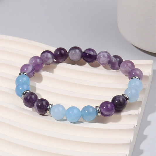 Buddhist Blessing Amethyst Aquamarine Spacer Beads Peace Bracelet