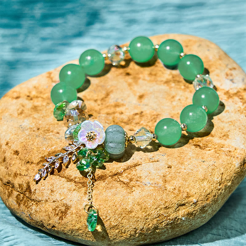 Buddhist Blessing Blue Crystal Amethyst Sun Stone Green Aventurine Healing Bracelet