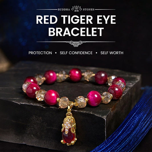 Buddhist Blessing Red Tiger Eye PiXiu Fox Protection Self Confidence Bracelet