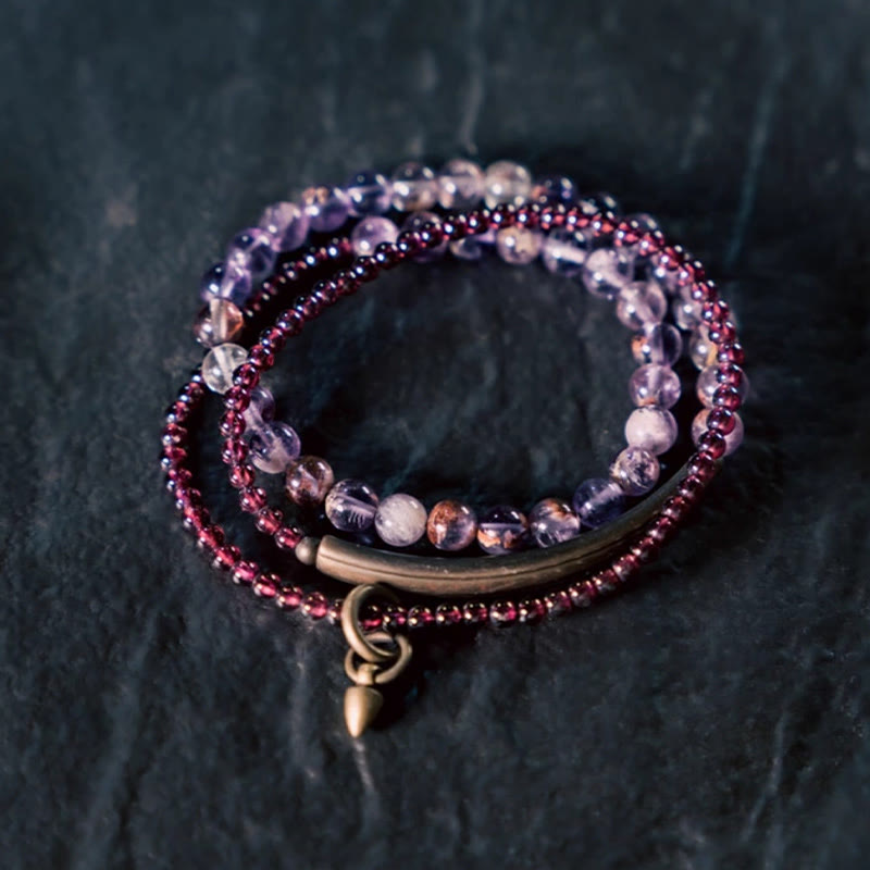 Buddhist Blessing Retro 6mm Amethyst 4mm Garnet Multilayer Balance Bracelet
