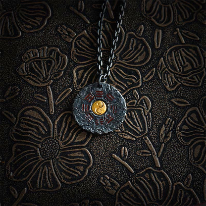 Buddhist Blessing 999 Sterling Silver 24k Gold Bagua Tai Chi Yin Yang Design Mountain Ghosts Spend Money Harmony Necklace Pendant