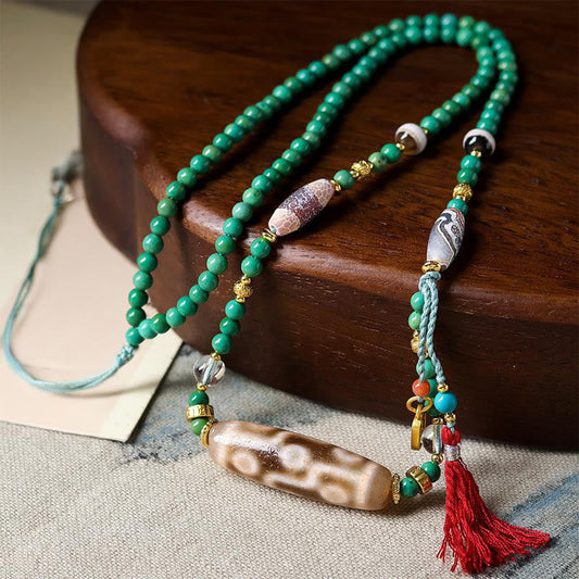 Buddhist Blessing Tibet Dzi Bead Turquoise Bead Chain Protection Necklace Pendant