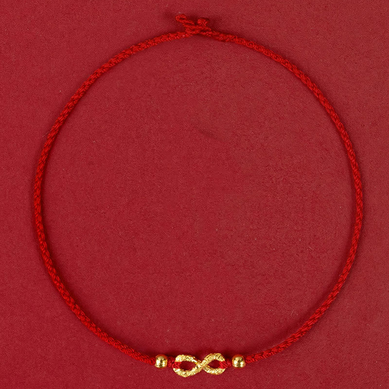 Buddhist Blessing 999 Gold Mobius Infinite Love Fu Character Copper Coin Protection Handmade Ultra-Thin Rope Bracelet
