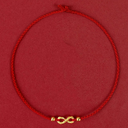 Buddhist Blessing 999 Gold Mobius Infinite Love Fu Character Copper Coin Protection Handmade Ultra-Thin Rope Bracelet