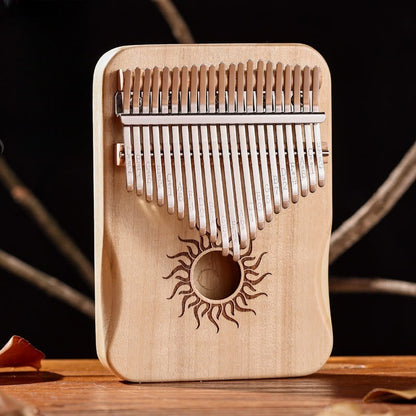 Buddhist Blessing Kalimba 17/21 Keys Thumb Piano Sun Pattern Maple Wood Beginners Portable Finger Piano