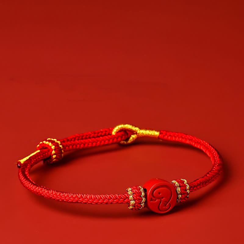 Buddhist Blessing Chinese Zodiac Red String Eight Thread Peace Knot Cinnabar Protection Luck Bracelet