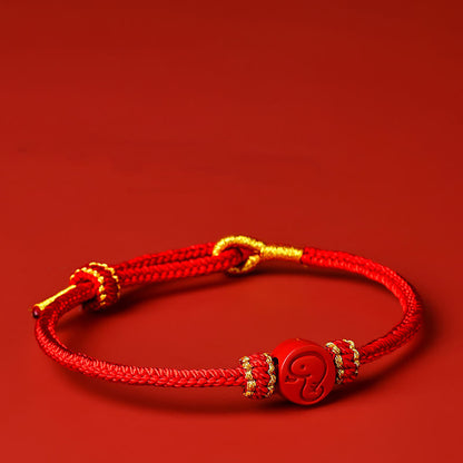 Buddhist Blessing Chinese Zodiac Red String Eight Thread Peace Knot Cinnabar Protection Luck Bracelet