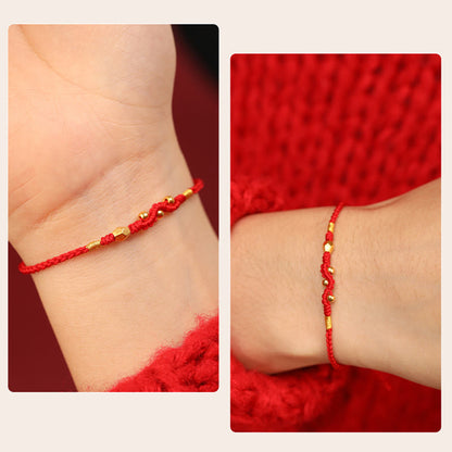 Buddhist Blessing 999 Gold Year of the Snake Mini Gold Bead Handmade Luck Protection Braided Bracelet
