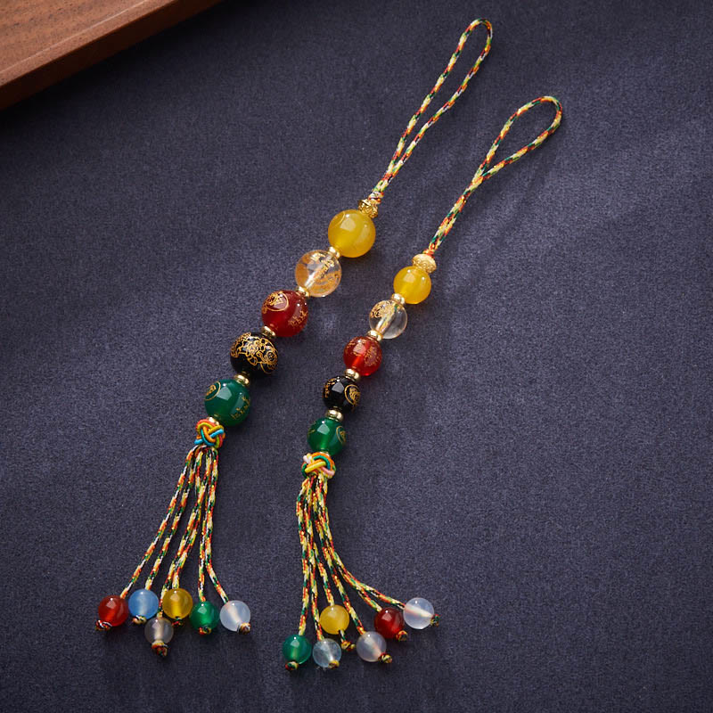 Buddhist Blessing Handmade Tibetan Five God Of Wealth Various Agate Luck Braid Rope Car Hanging Decoration