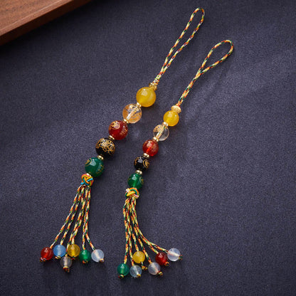 Buddhist Blessing Handmade Tibetan Five God Of Wealth Various Agate Luck Braid Rope Car Hanging Decoration