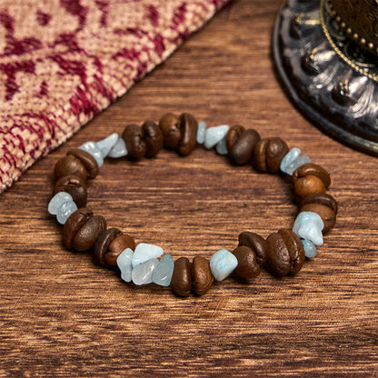 Buddhist Blessing Handmade Natural Coffee Beans Amethyst Citrine Amazonite Irregular Crystal Bracelet