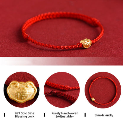 Buddhist Blessing 999 Gold Chinese Lock Charm Fu Character Protection Handmade Rope Bracelet