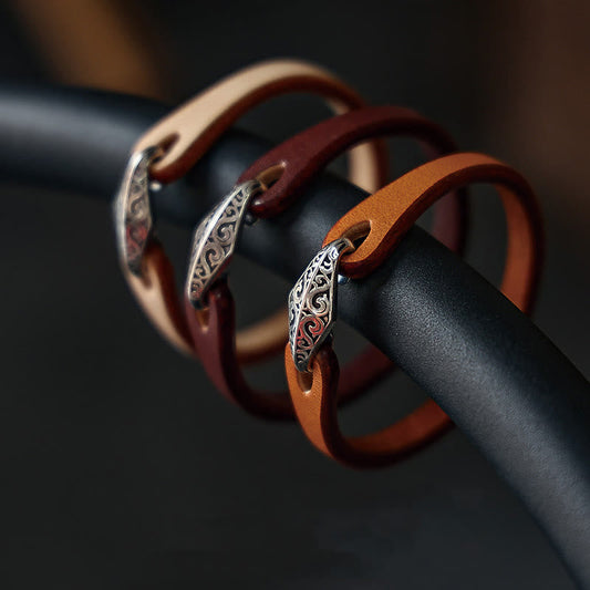 Buddhist Blessing 925 Sterling Silver Leather Multi-turn Protection Bracelet