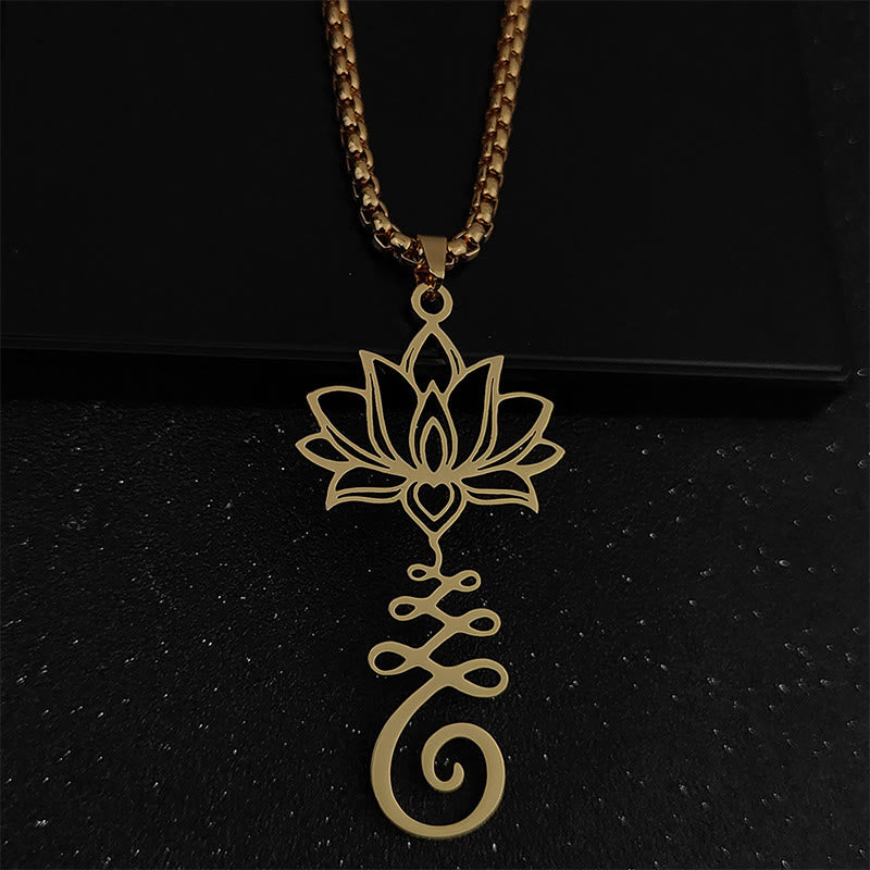 Buddhist Blessing Chakra Symbol Irregular Design Lotus Stainless Steel Enlightenment Necklace Pendant