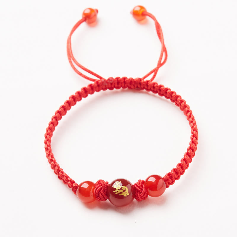 Buddhist Blessing Natural Red Agate Chinese Zodiac Red String Braided Protection Luck Bracelet