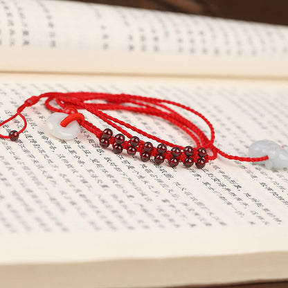 Buddhist Blessing Chinese Zodiac Natural Garnet Peace Buckle Blessing Red String Belly Chain