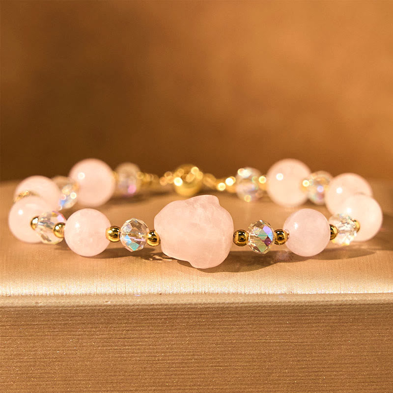 Buddhist Blessing Rose Quartz Crystal Rabbit Healing Chain Bracelet