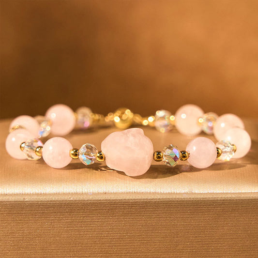 Buddhist Blessing Rose Quartz Crystal Rabbit Healing Chain Bracelet