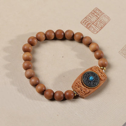 Buddhist Blessing Small Leaf Red Sandalwood Green Sandalwood Six True Words Peace Bracelet