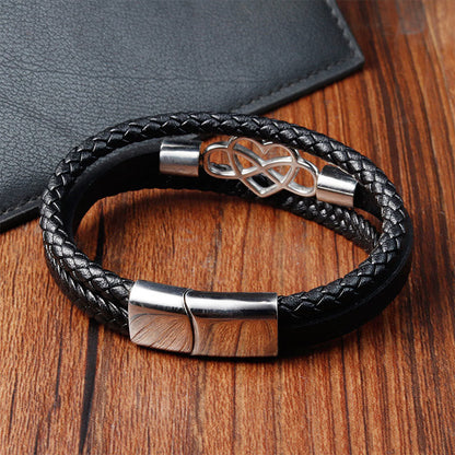 Buddhist Blessing Geometric Leather Titanium Steel Strengthen Buckle Bracelet