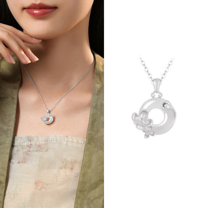 Buddhist Blessing Chalcedony 925 Sterling Silver Peace Buckle Flowers Necklace Pendant